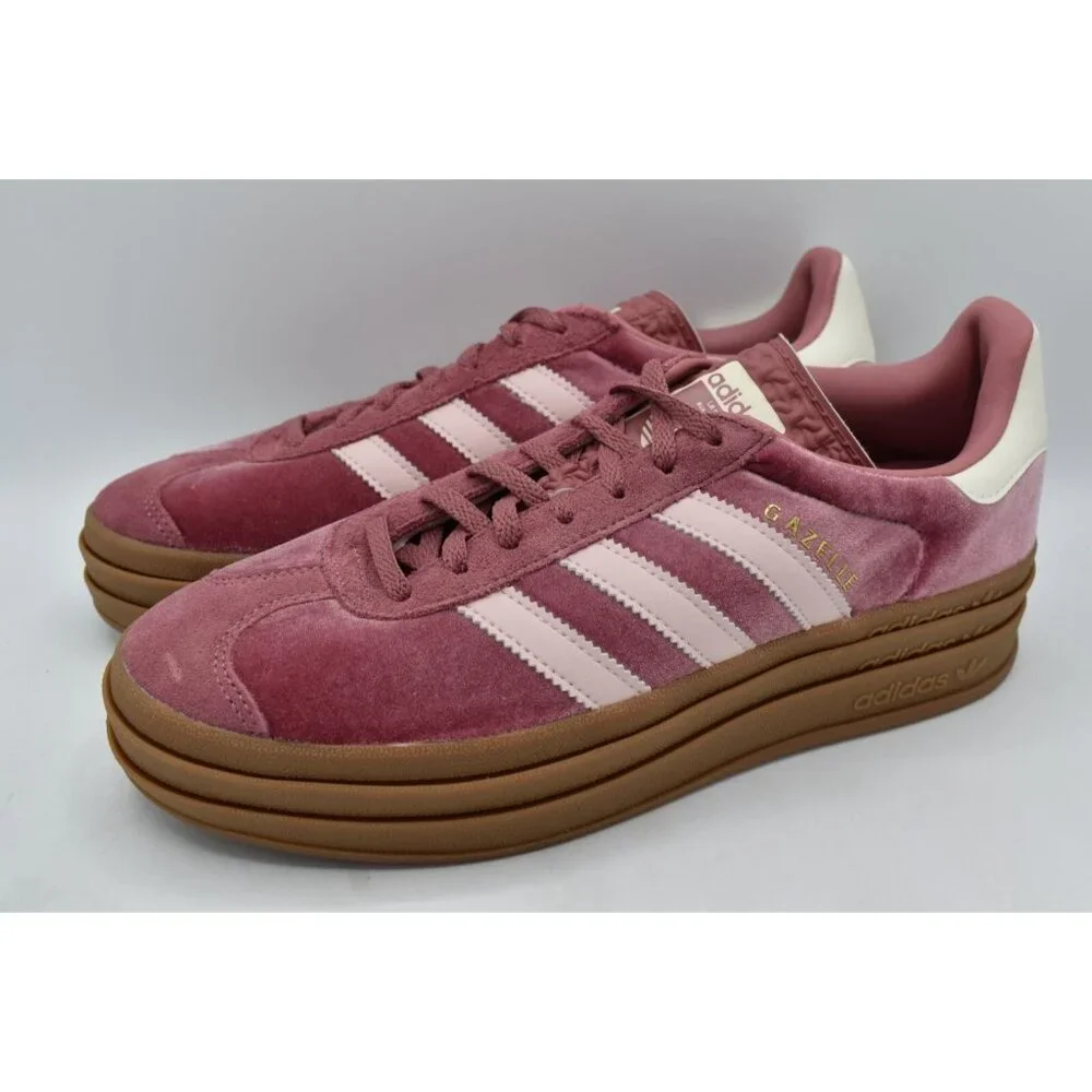 Adidas‎ Womens Size 10.5 Gazelle Bold Gum Velvet Pink Platform Casual Sneakers
